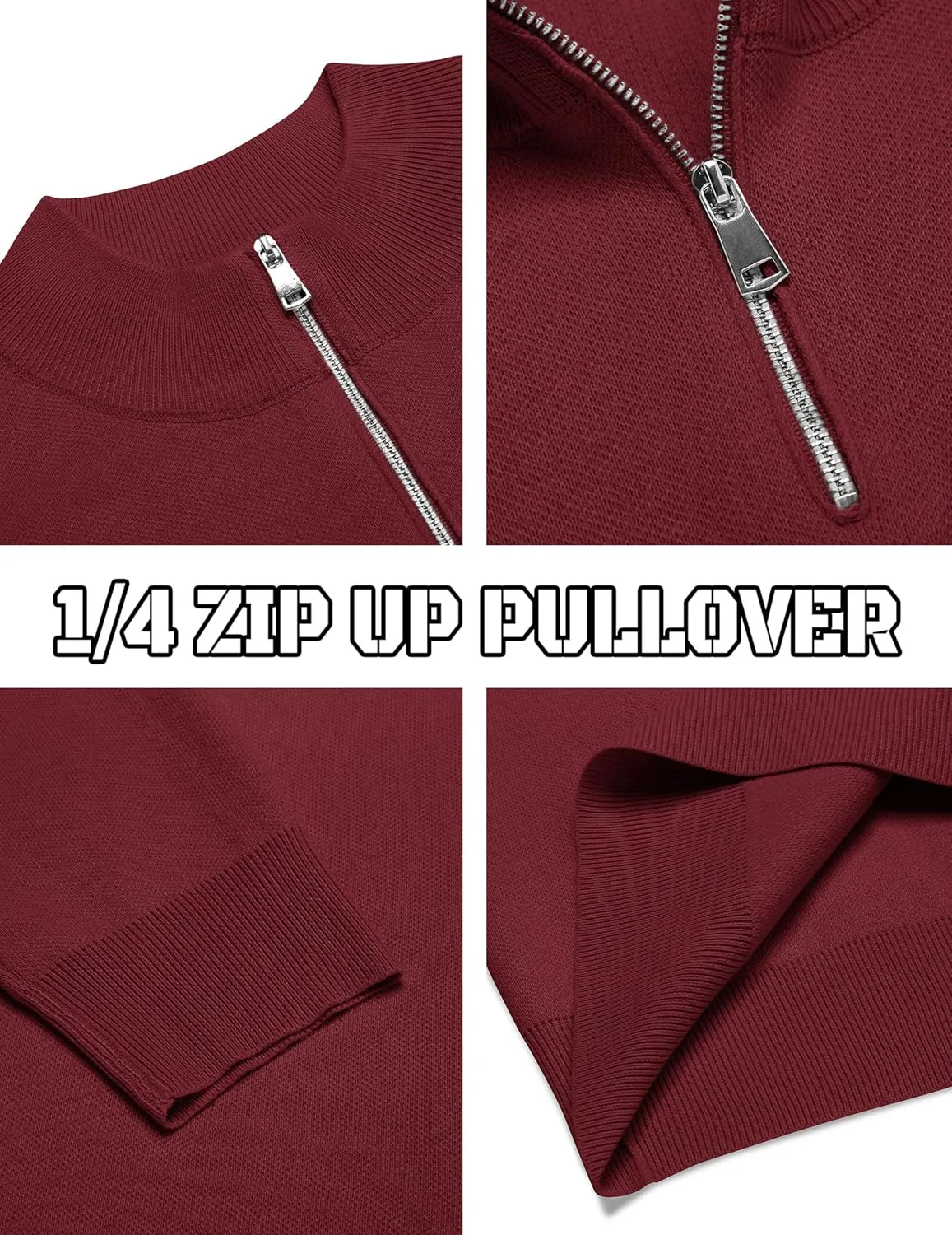COOFANDY Mens Quarter Zip Pullover Slim Fit Lightweight Knit Pullover Sweaters Casual Polo Sweater