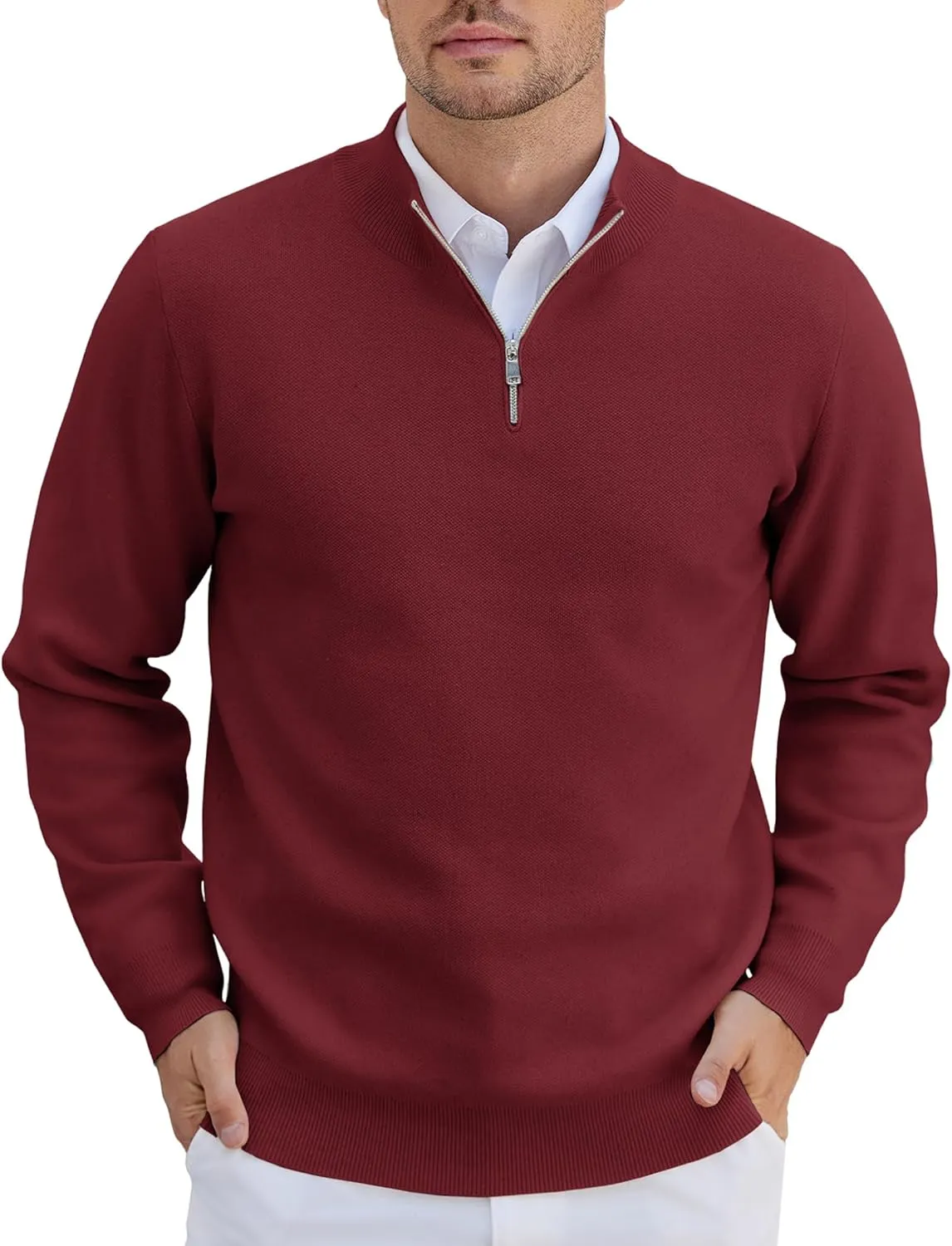 COOFANDY Mens Quarter Zip Pullover Slim Fit Lightweight Knit Pullover Sweaters Casual Polo Sweater