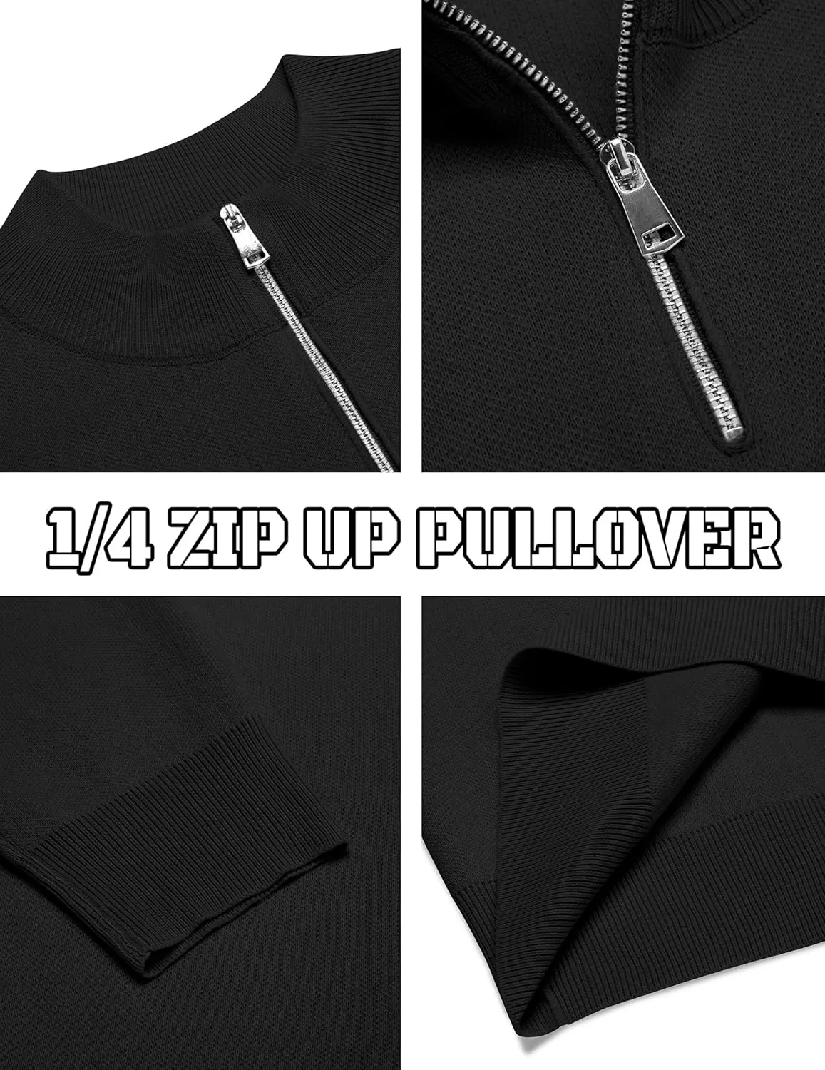 COOFANDY Mens Quarter Zip Pullover Slim Fit Lightweight Knit Pullover Sweaters Casual Polo Sweater
