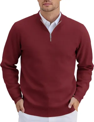 COOFANDY Mens Quarter Zip Pullover Slim Fit Lightweight Knit Pullover Sweaters Casual Polo Sweater