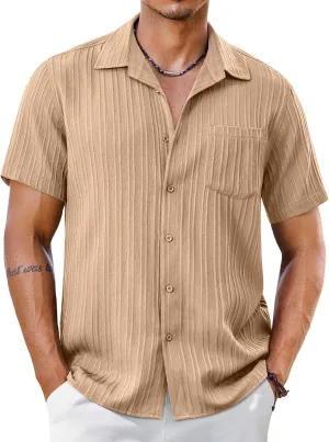 COOFANDY Men's Short Sleeve Casual Button Down Shirts Textured Summer Beach Shirt with Pocket
