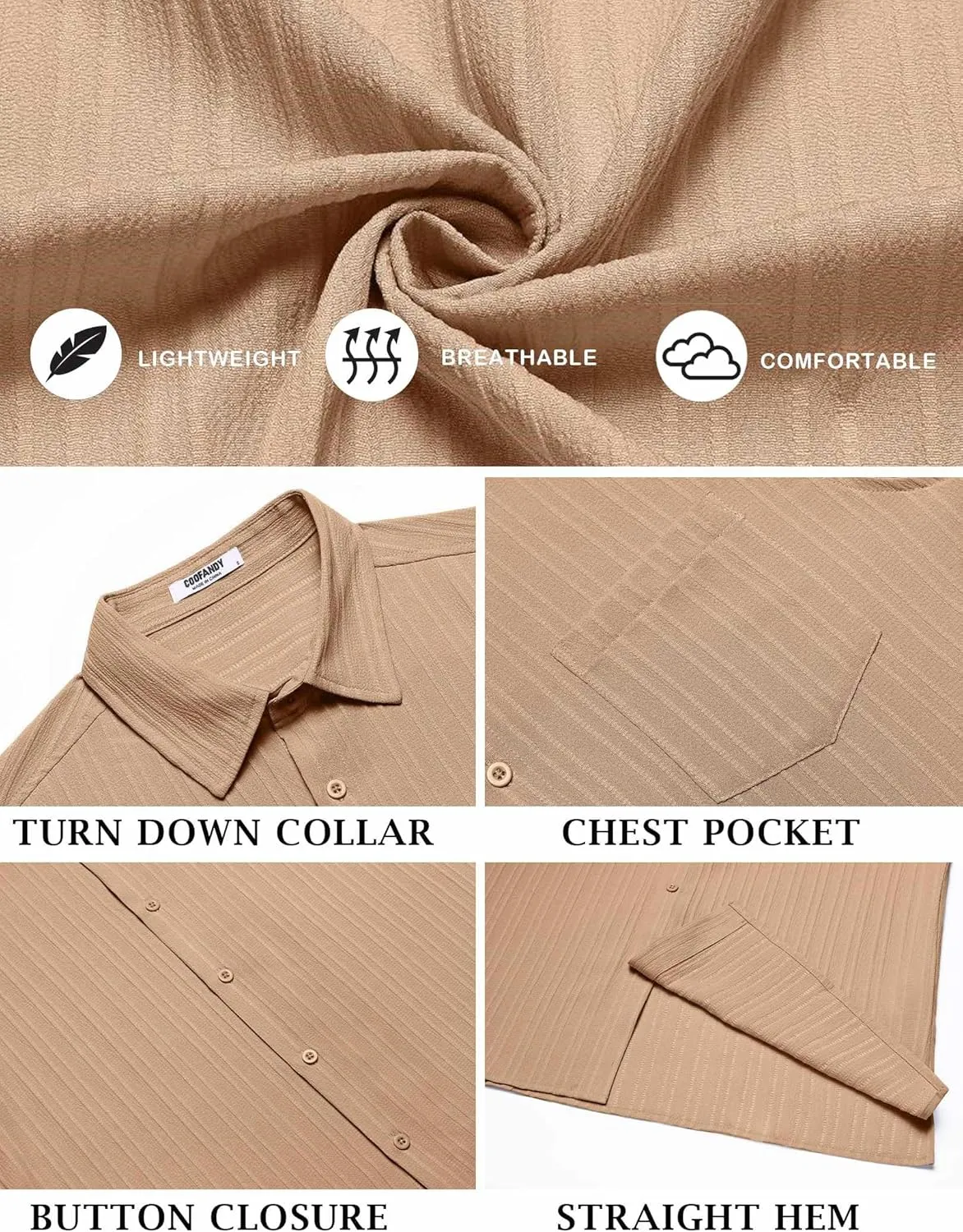 COOFANDY Men's Short Sleeve Casual Button Down Shirts Textured Summer Beach Shirt with Pocket