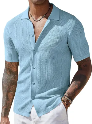 COOFANDY Men's Short Sleeve Knit Shirts Casual Button Down Polo Shirt Fashion Summer Beach Tops