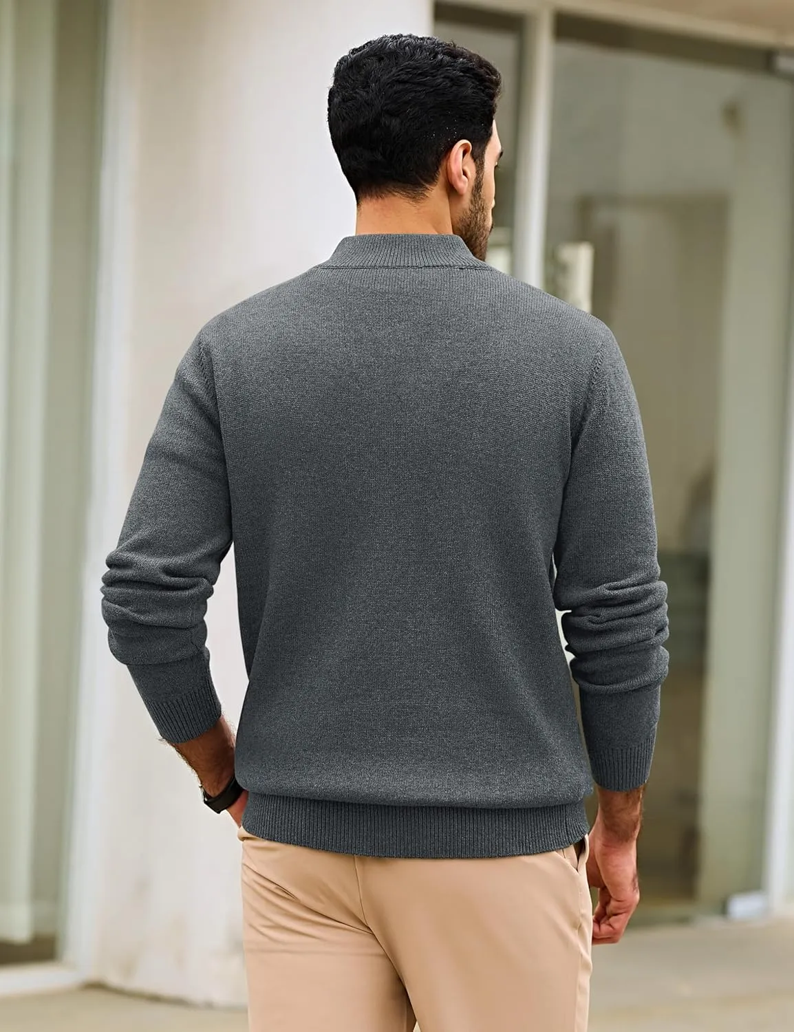 Cotrasen Mens Sweater Quarter Zip Pullover Casual Knit Cotton Long Sleeve Mock Neck Polo Sweaters