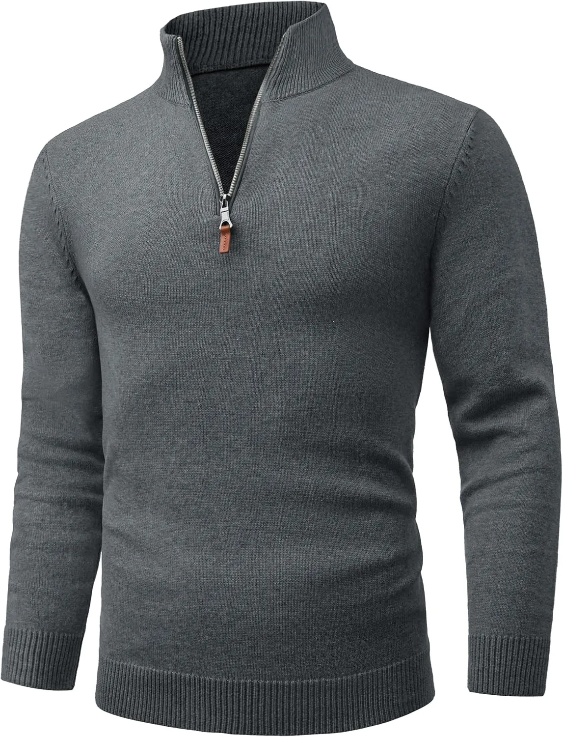 Cotrasen Mens Sweater Quarter Zip Pullover Casual Knit Cotton Long Sleeve Mock Neck Polo Sweaters