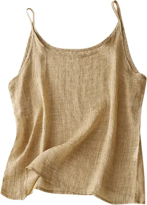 Cotton Linen Camisole Tops for Women Spaghetti Strap Loose Fit Tank Top Summer 2025 Casual Sleeveless Cami Shirts