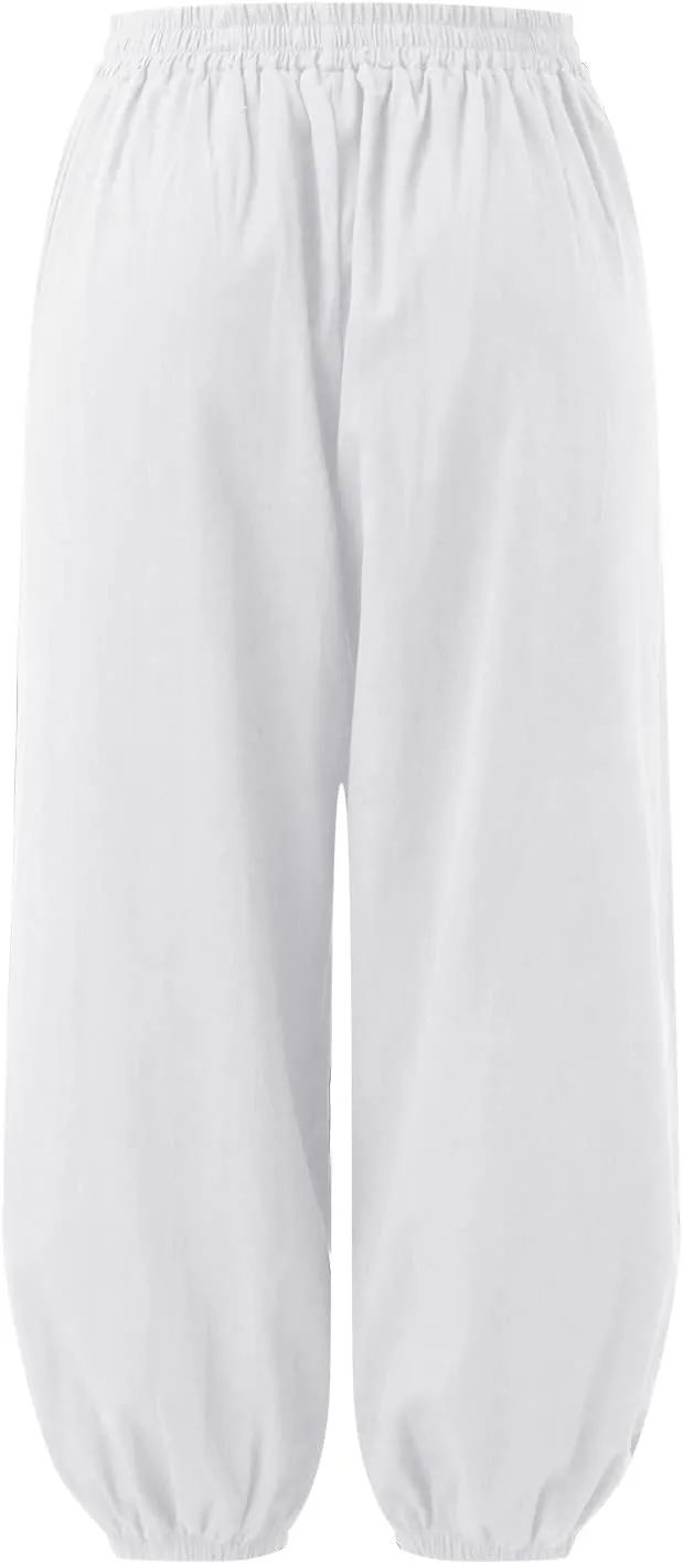 Cotton Linen Palazzo Pants for Women High Waist Loose Trousers Summer Boho Beach Slacks 2025 Solid Baggy Comfy Outfit