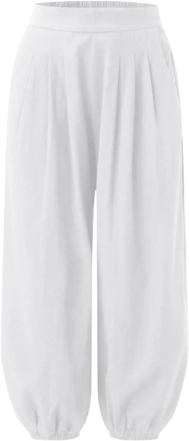 Cotton Linen Palazzo Pants for Women High Waist Loose Trousers Summer Boho Beach Slacks 2025 Solid Baggy Comfy Outfit