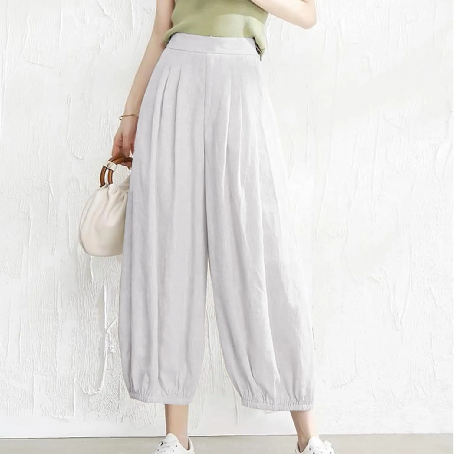 Cotton Linen Palazzo Pants for Women High Waist Loose Trousers Summer Boho Beach Slacks 2025 Solid Baggy Comfy Outfit