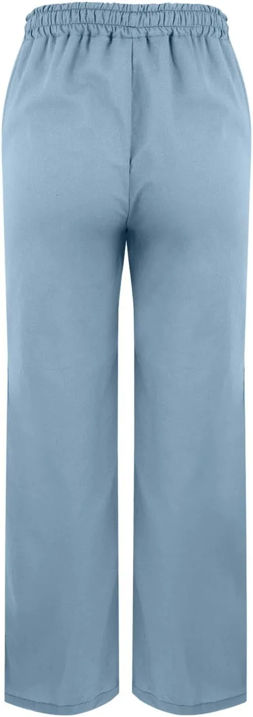 Cotton Linen Women Casual Lightweight Drawstring Elastic Waist Pants with Pockets Straight Long Leg Lounge Summer