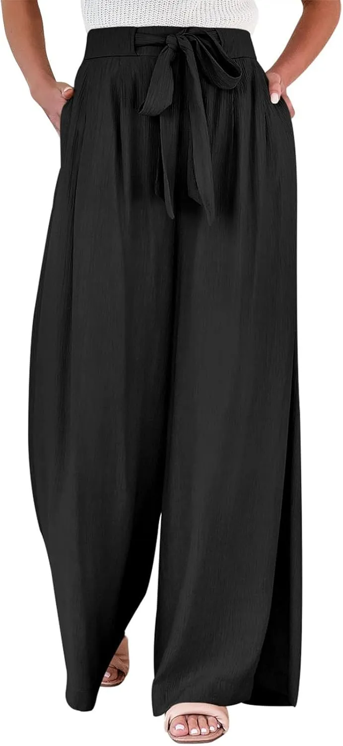Cotton Linen Womens Capri Pants High Waisted Petite Trousers, Baggy Cargo Pants Women Cargo Wide Leg Summer