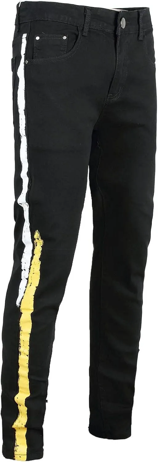 Cotton Straight Ripped Jeans for Men 2023 Fashion Slim Stretch Buckle Zipper Solid Denim Trousers Skinny-Fit Pant