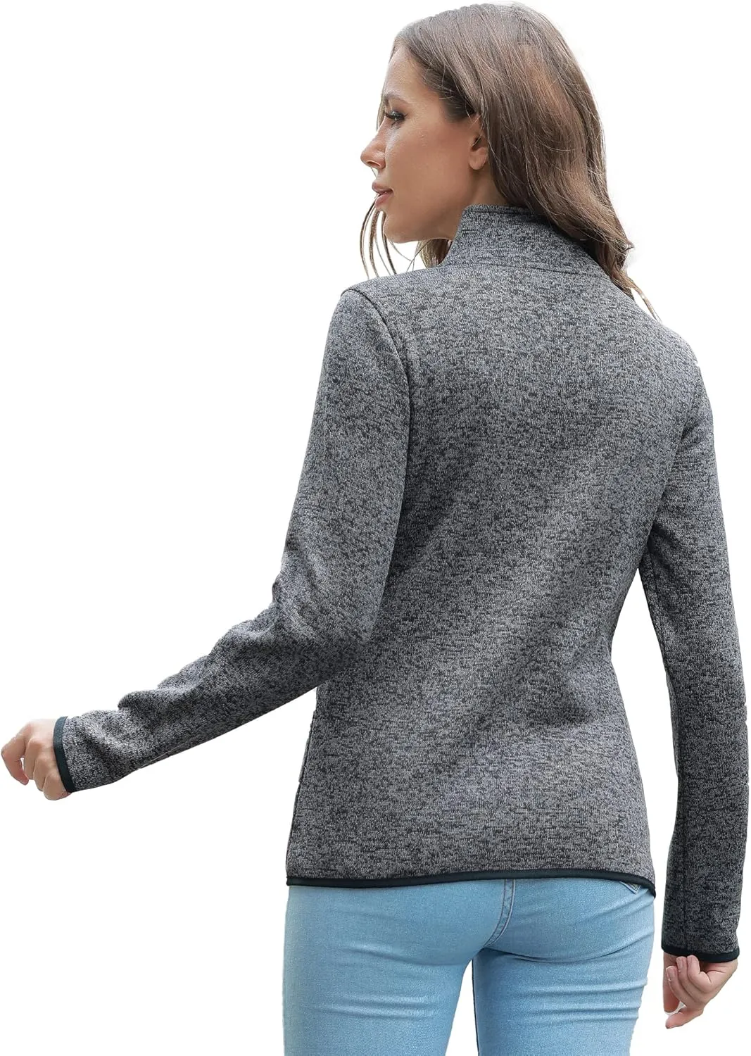 COZZIPLUS Women Zip Up Sweater Jacket with Fleece Interior, Warm Knitted Fleece Jacket with Pockets