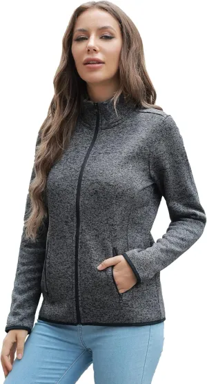 COZZIPLUS Women Zip Up Sweater Jacket with Fleece Interior, Warm Knitted Fleece Jacket with Pockets