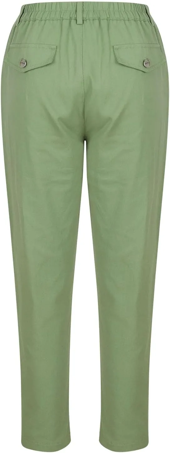 Cropped Work Pants Women High Waisted Business Casual Dress Pants Straight Ankle Length Tapered Trousers w/Pockets