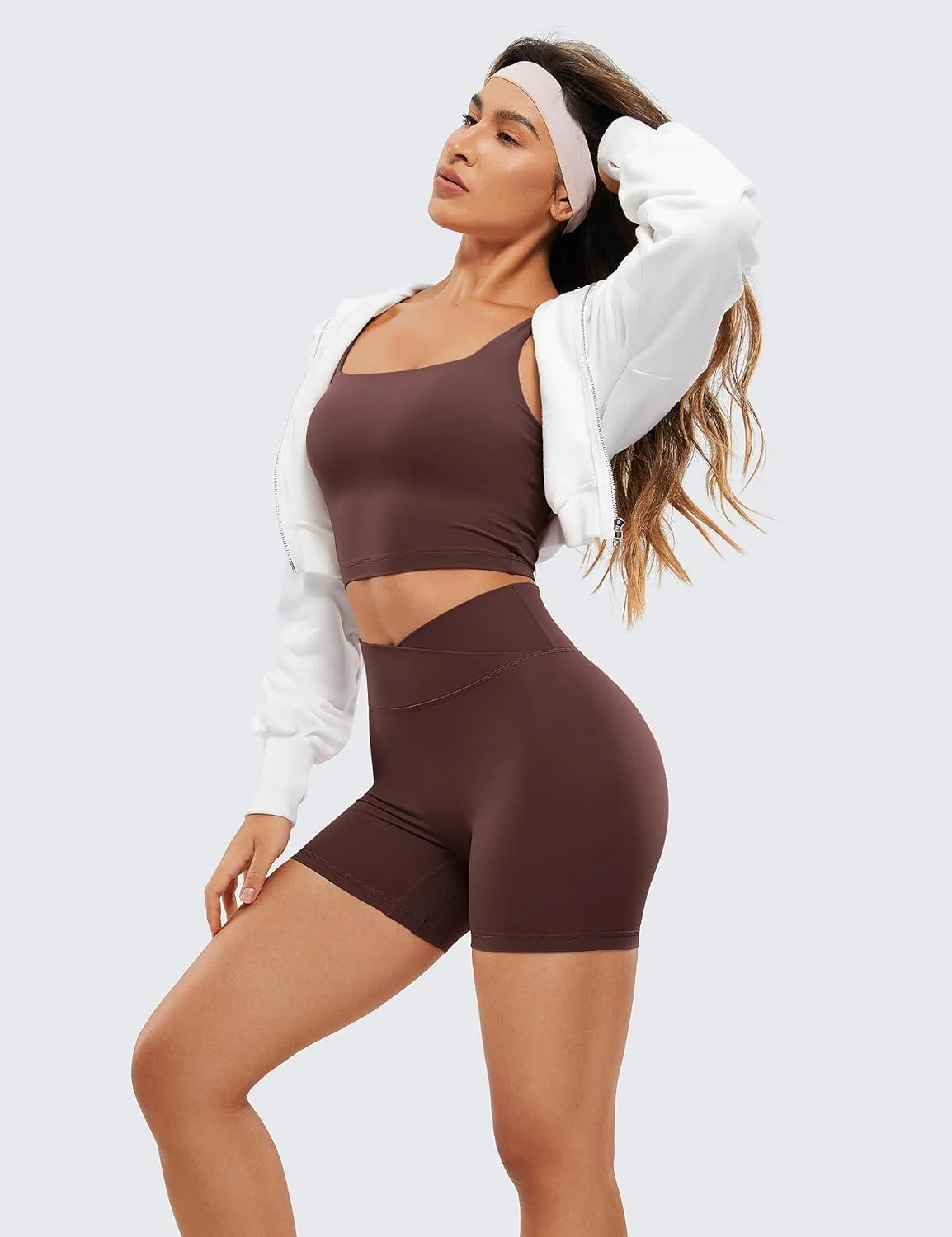 CRZ YOGA Womens Butterluxe Crossover Scrunch Butt Biker Shorts 5" - High Waist No Front Seam Workout Yoga Booty Lift Shorts