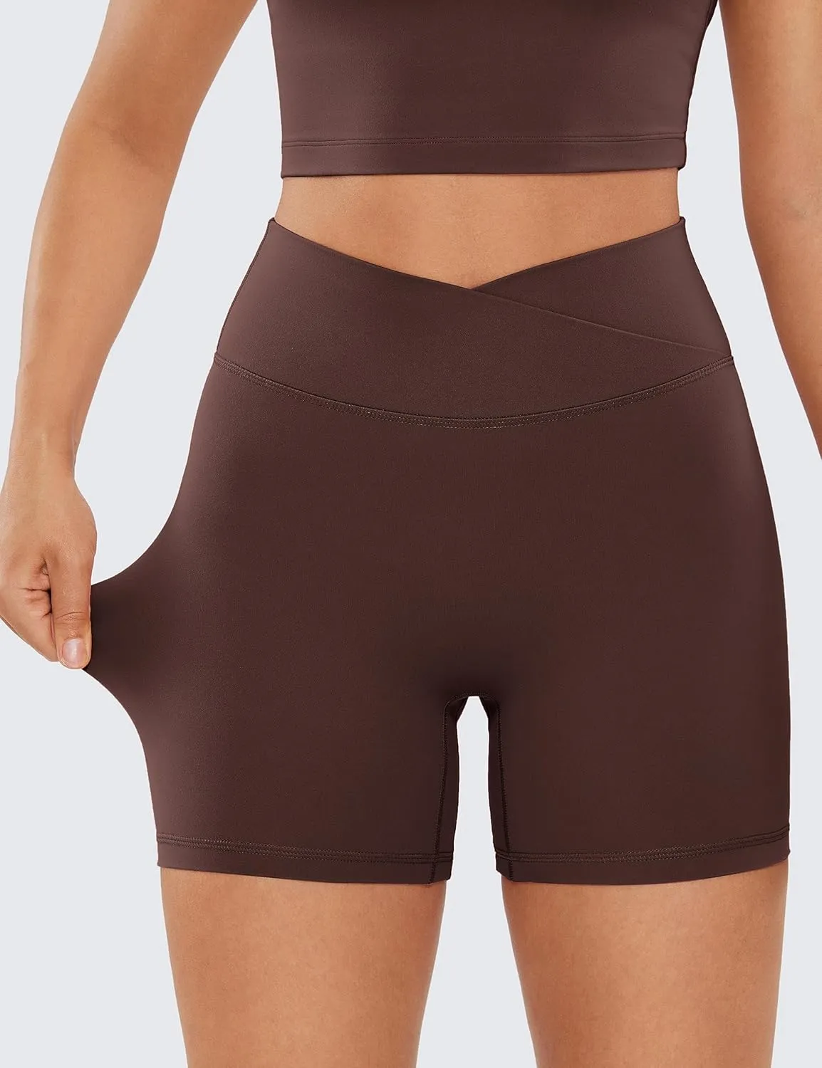 CRZ YOGA Womens Butterluxe Crossover Scrunch Butt Biker Shorts 5" - High Waist No Front Seam Workout Yoga Booty Lift Shorts