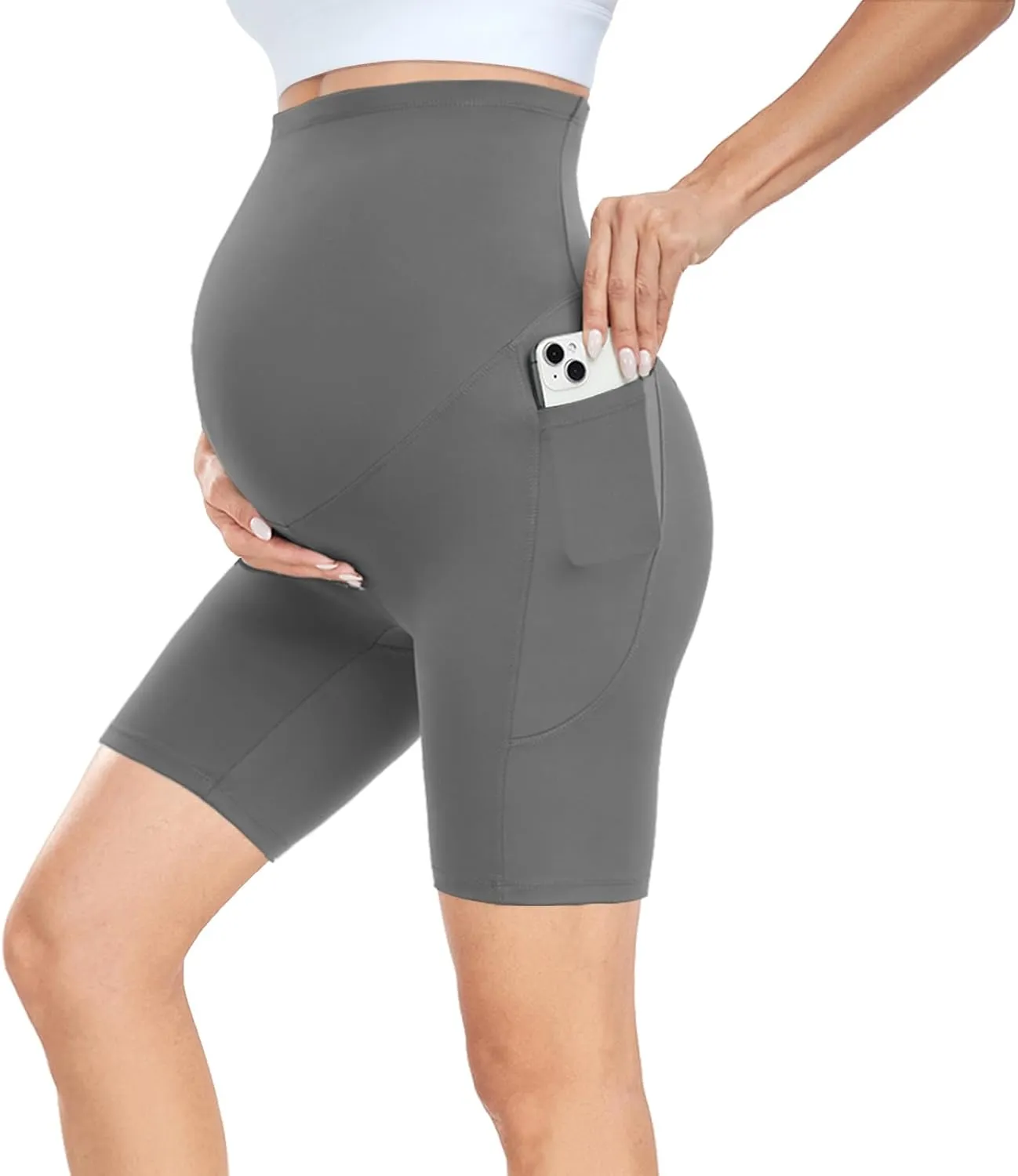 CTHH 4 Pack Maternity Shorts Over Belly with Pockets - 8" Pregnancy Biker Shorts Workout Yoga Pregnant Pants for Women