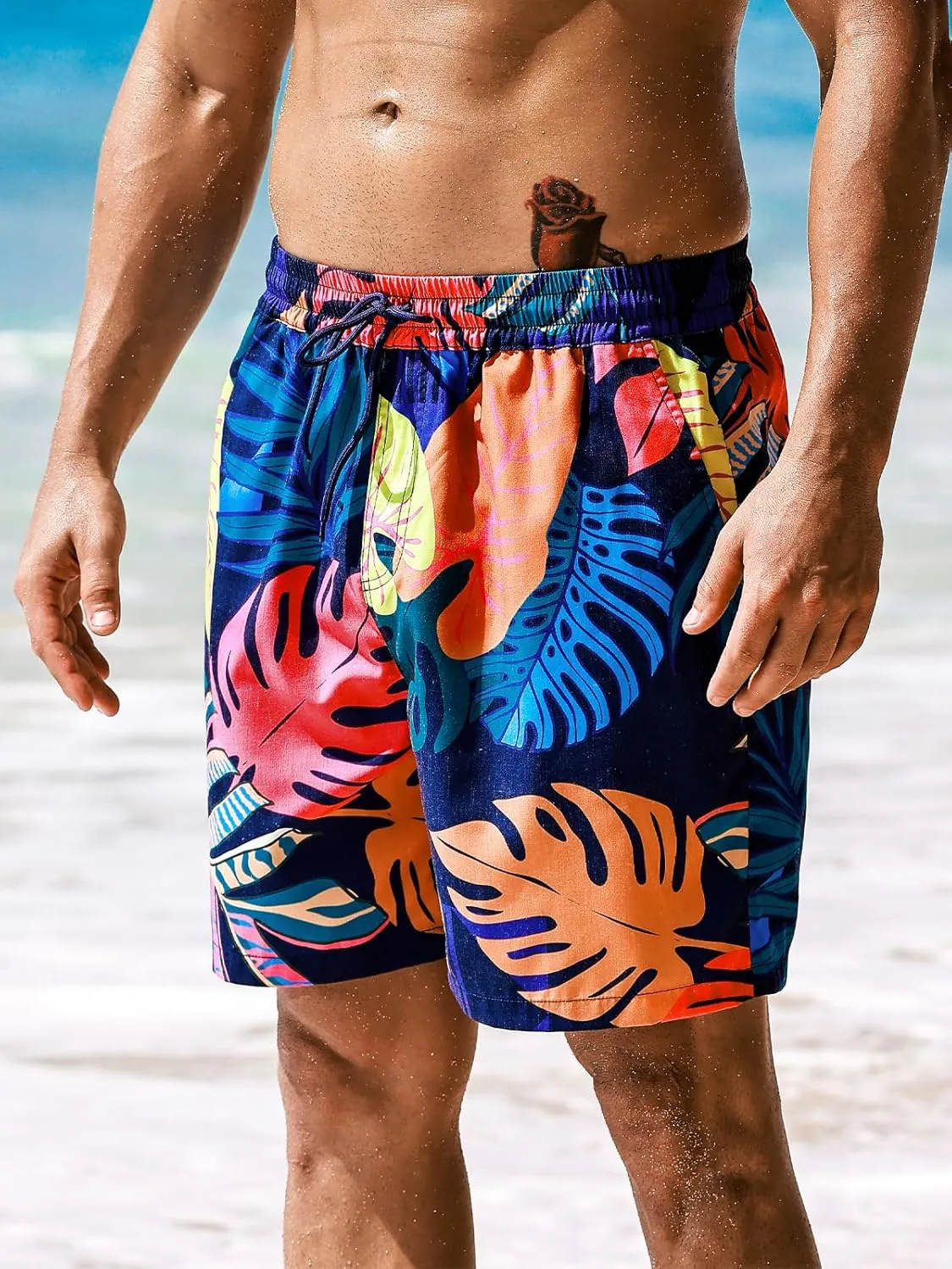 CUPSHE 6.5 Inch Men's Swim Trunks Board Shorts Mens Bathing Suits Swim Shorts with Drawstring, Side and Back Pockets
