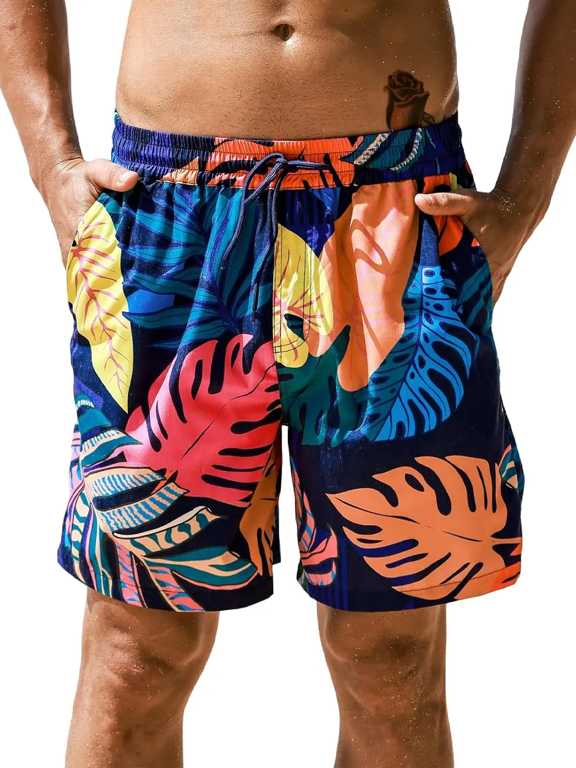 CUPSHE 6.5 Inch Men's Swim Trunks Board Shorts Mens Bathing Suits Swim Shorts with Drawstring, Side and Back Pockets