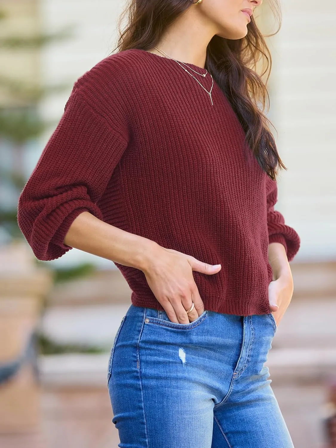 CUPSHE Womens Ribbed Knit Pullover Sweater 2024 Fall Long Sleeve Twist Back Crewneck Fashion Sweater Tops