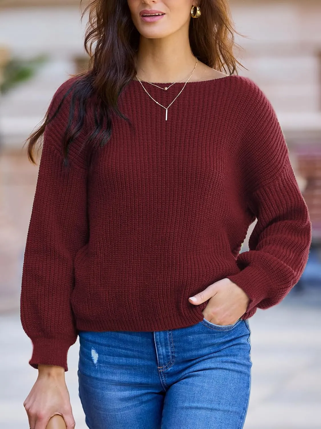 CUPSHE Womens Ribbed Knit Pullover Sweater 2024 Fall Long Sleeve Twist Back Crewneck Fashion Sweater Tops