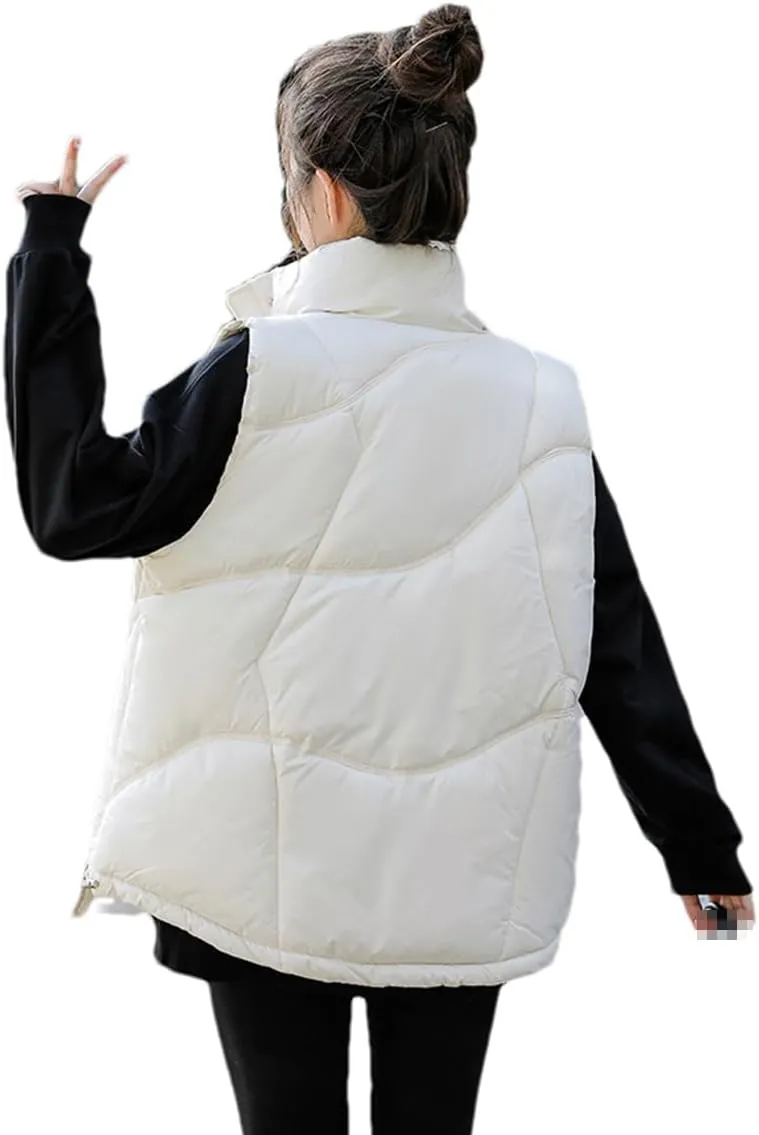DBFBDTU Women Autumn Winter Vest Jacket Stand Collar Cotton Padded Sleeveless Waistcoat Jacket