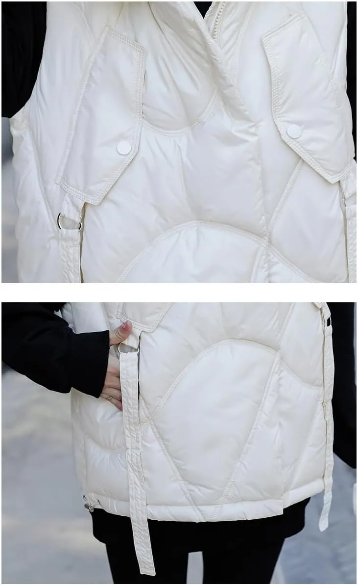 DBFBDTU Women Autumn Winter Vest Jacket Stand Collar Cotton Padded Sleeveless Waistcoat Jacket