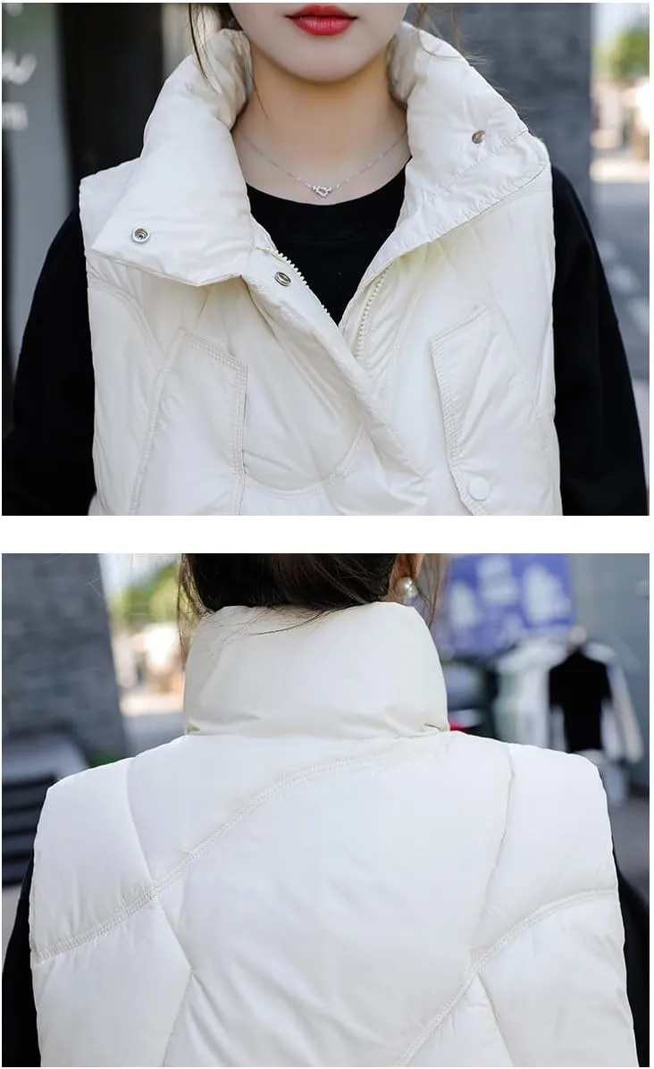 DBFBDTU Women Autumn Winter Vest Jacket Stand Collar Cotton Padded Sleeveless Waistcoat Jacket