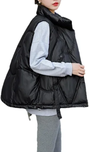 DBFBDTU Women Autumn Winter Vest Jacket Stand Collar Cotton Padded Sleeveless Waistcoat Jacket
