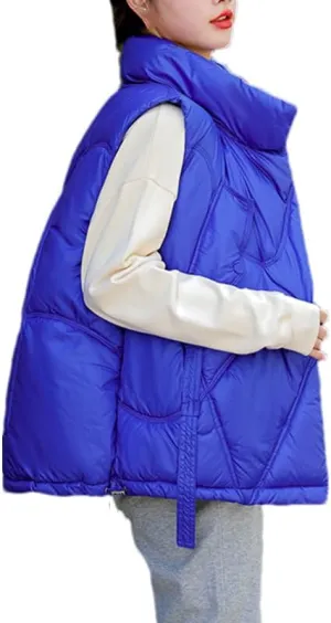 DBFBDTU Women Autumn Winter Vest Jacket Stand Collar Cotton Padded Sleeveless Waistcoat Jacket