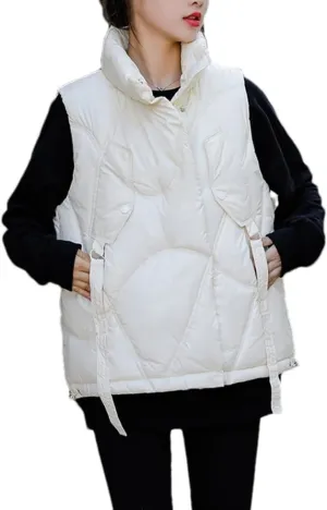 DBFBDTU Women Autumn Winter Vest Jacket Stand Collar Cotton Padded Sleeveless Waistcoat Jacket