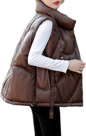 DBFBDTU Women Autumn Winter Vest Jacket Stand Collar Cotton Padded Sleeveless Waistcoat Jacket