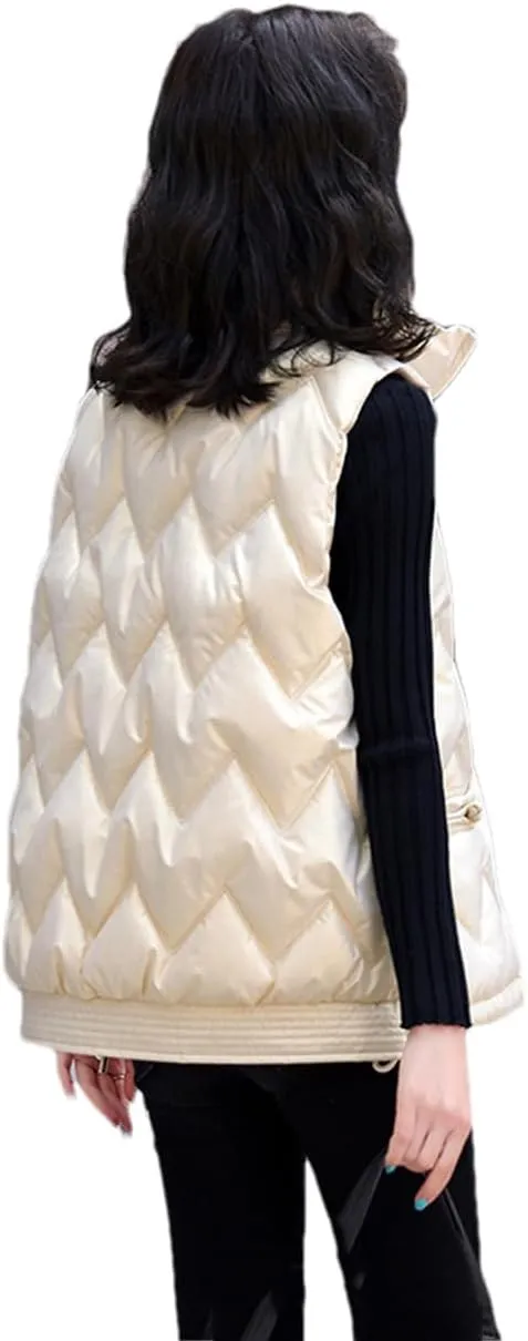 DBFBDTU Women Winter Vest Jacket Stand Collar Cotton Padded Waistcoat Sleeveless Jacket Warm