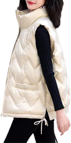 DBFBDTU Women Winter Vest Jacket Stand Collar Cotton Padded Waistcoat Sleeveless Jacket Warm