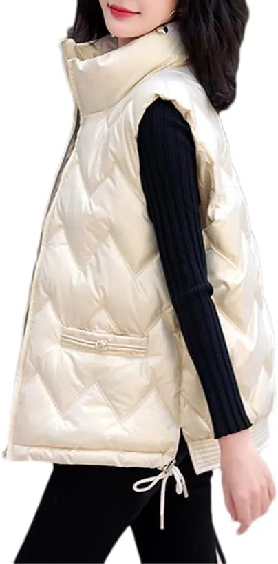 DBFBDTU Women Winter Vest Jacket Stand Collar Cotton Padded Waistcoat Sleeveless Jacket Warm