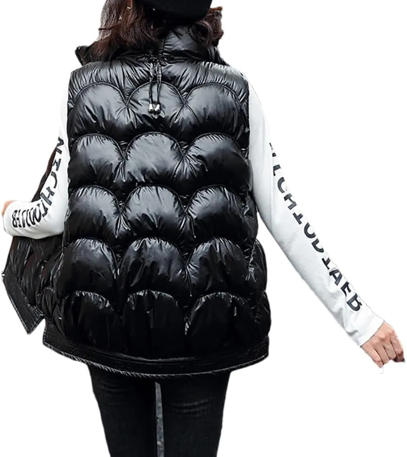DBFBDTU Women's Autumn Winter Solid Loose Vest Stand Collar Short Vest Jacket Cotton Padded Warm Waistcoat