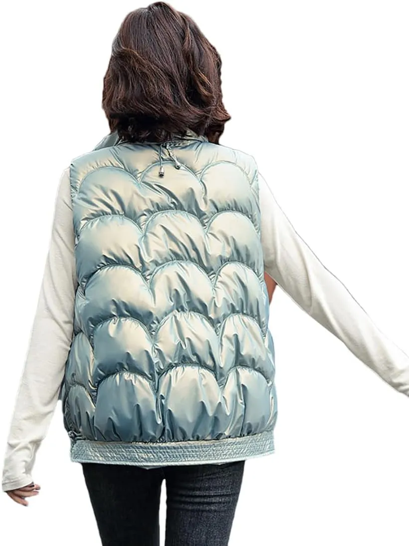 DBFBDTU Women's Autumn Winter Solid Loose Vest Stand Collar Short Vest Jacket Cotton Padded Warm Waistcoat