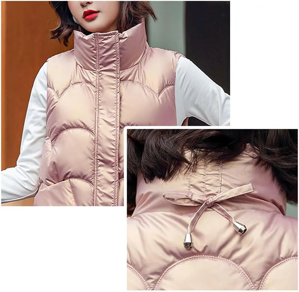 DBFBDTU Women's Autumn Winter Solid Loose Vest Stand Collar Short Vest Jacket Cotton Padded Warm Waistcoat