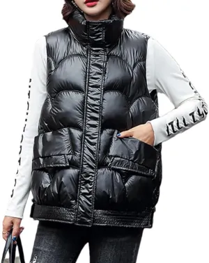 DBFBDTU Women's Autumn Winter Solid Loose Vest Stand Collar Short Vest Jacket Cotton Padded Warm Waistcoat