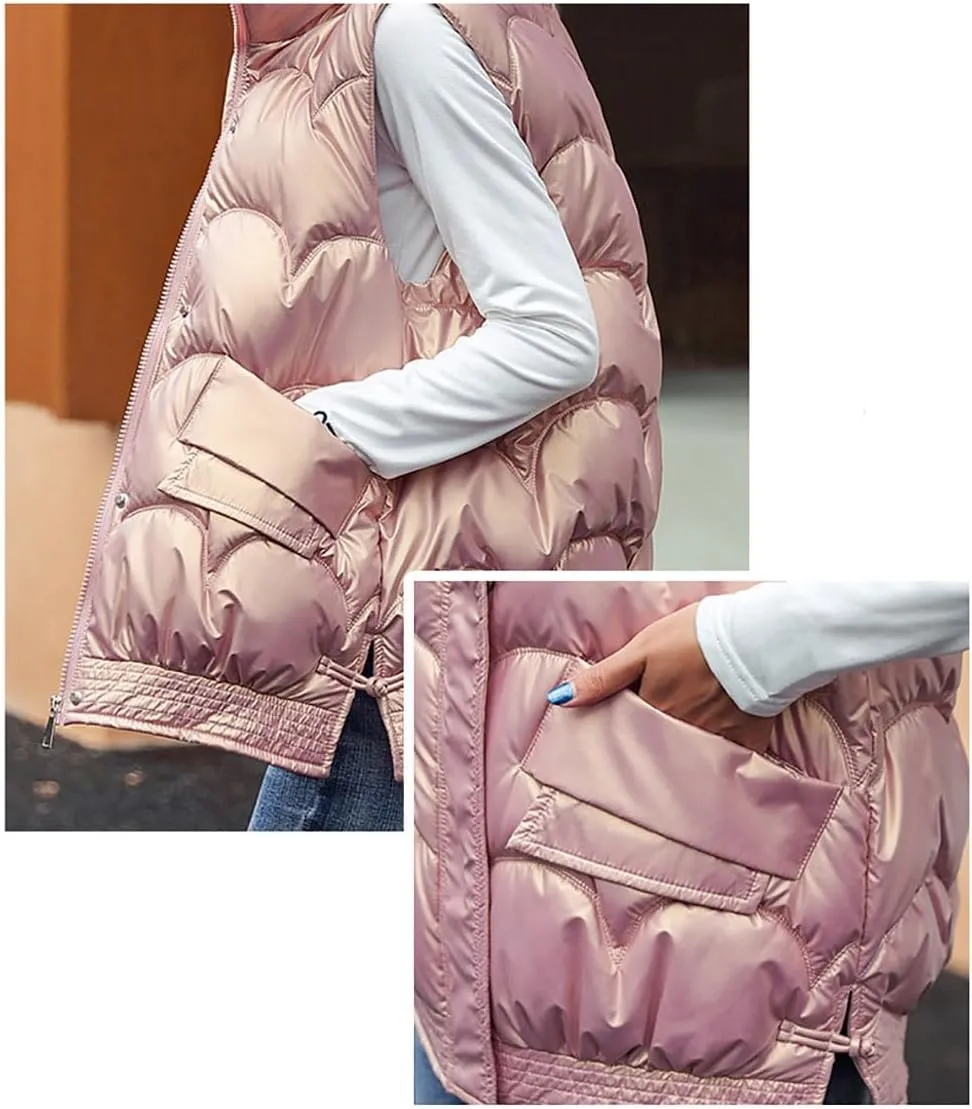 DBFBDTU Women's Autumn Winter Solid Loose Vest Stand Collar Short Vest Jacket Cotton Padded Warm Waistcoat