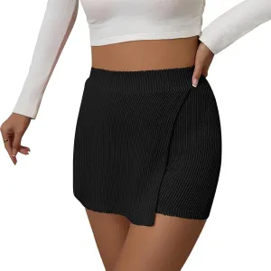 DDAPJ pyju Women's Summer Wrap Skort Textured High Waisted Skirt Elastic Waist Pull On Shorts Dressy Mini Skirt Inner Shorts