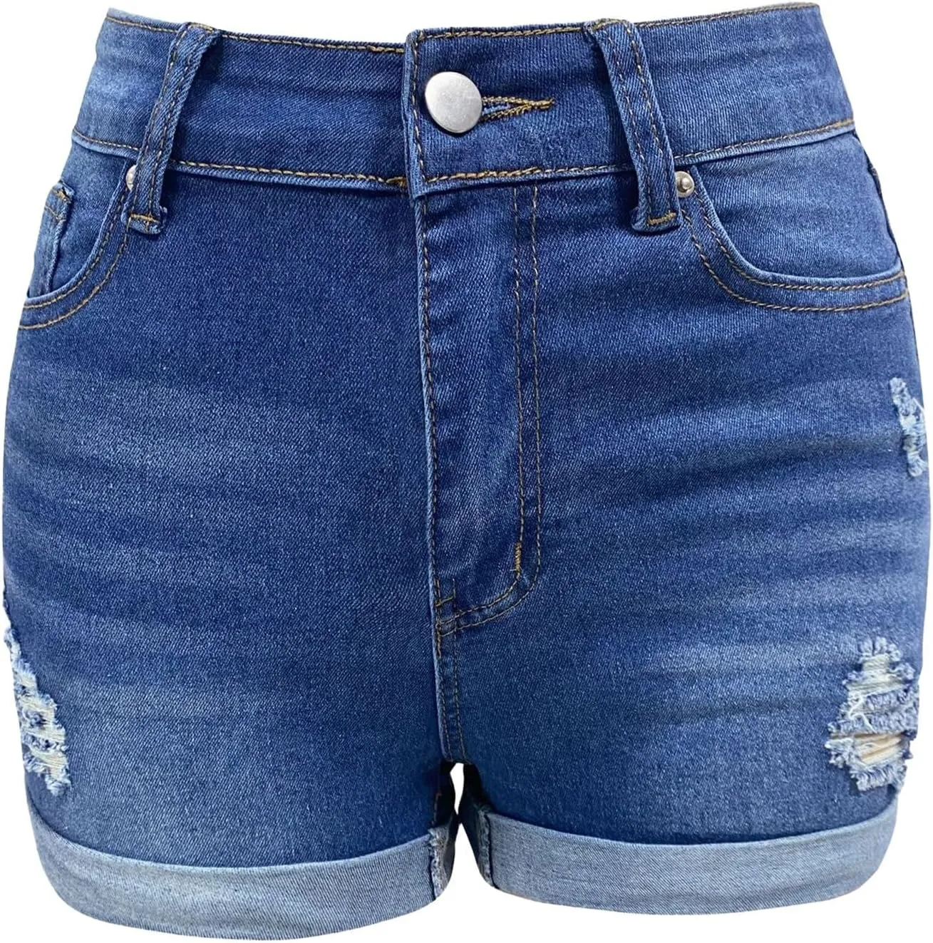 Denim Tight Shorts for Women Casual Sexy Slim Fit Ripped Hot Pants Summer Fashion Comfy Mid Waisted Shorts with Pockets