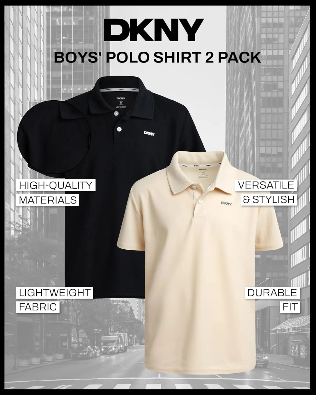 DKNY Boys' Polo Shirt - 2 Pack Active Short Sleeve School Uniform Golf Shirts for Boys, Quick Dry Performance Fabric (8-20)