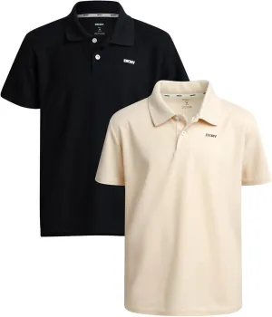 DKNY Boys' Polo Shirt - 2 Pack Active Short Sleeve School Uniform Golf Shirts for Boys, Quick Dry Performance Fabric (8-20)