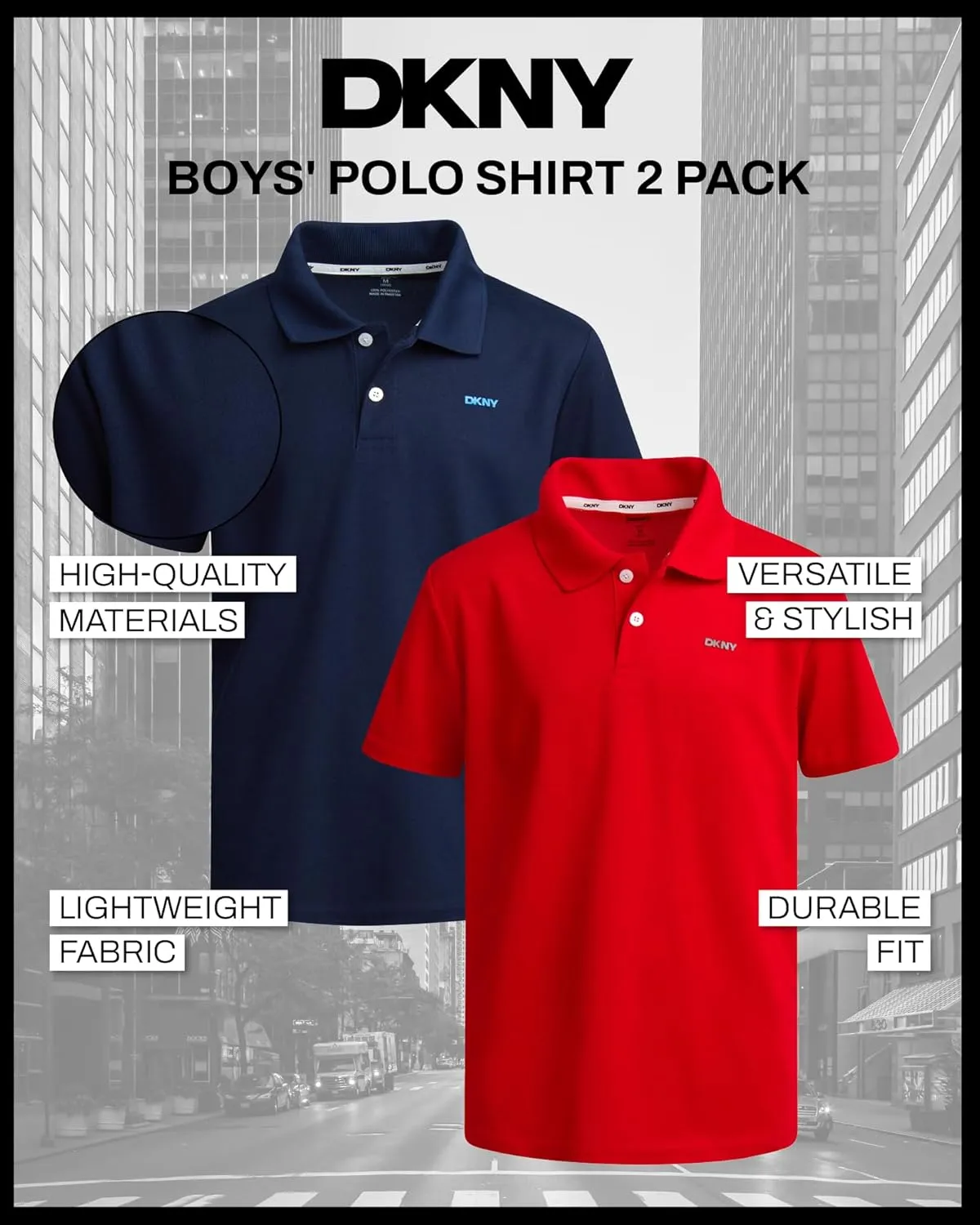 DKNY Boys' Polo Shirt - 2 Pack Active Short Sleeve School Uniform Golf Shirts for Boys, Quick Dry Performance Fabric (8-20)