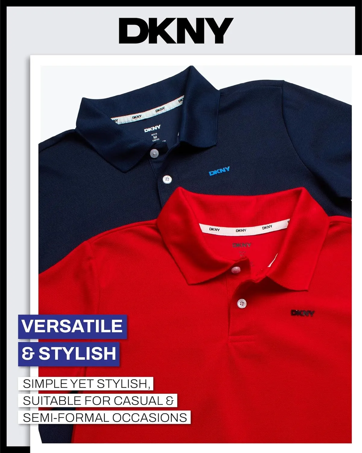 DKNY Boys' Polo Shirt - 2 Pack Active Short Sleeve School Uniform Golf Shirts for Boys, Quick Dry Performance Fabric (8-20)