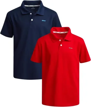 DKNY Boys' Polo Shirt - 2 Pack Active Short Sleeve School Uniform Golf Shirts for Boys, Quick Dry Performance Fabric (8-20)