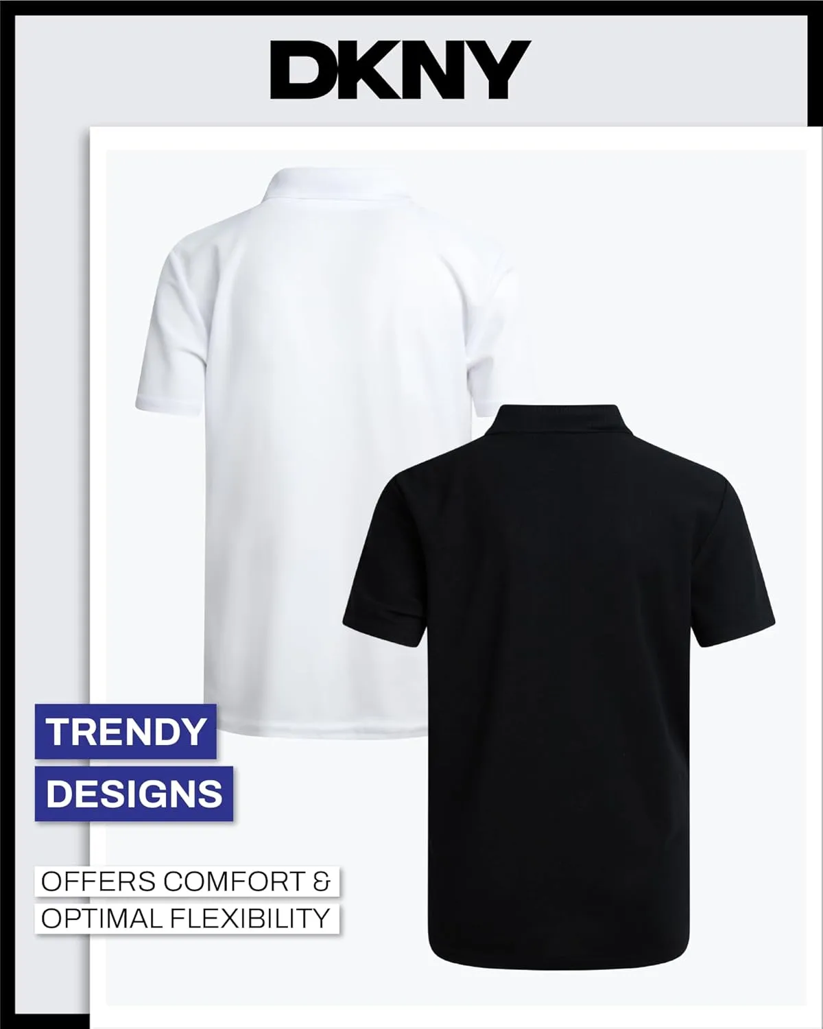 DKNY Boys' Polo Shirt - 2 Pack Active Short Sleeve School Uniform Golf Shirts for Boys, Quick Dry Performance Fabric (8-20)