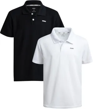 DKNY Boys' Polo Shirt - 2 Pack Active Short Sleeve School Uniform Golf Shirts for Boys, Quick Dry Performance Fabric (8-20)